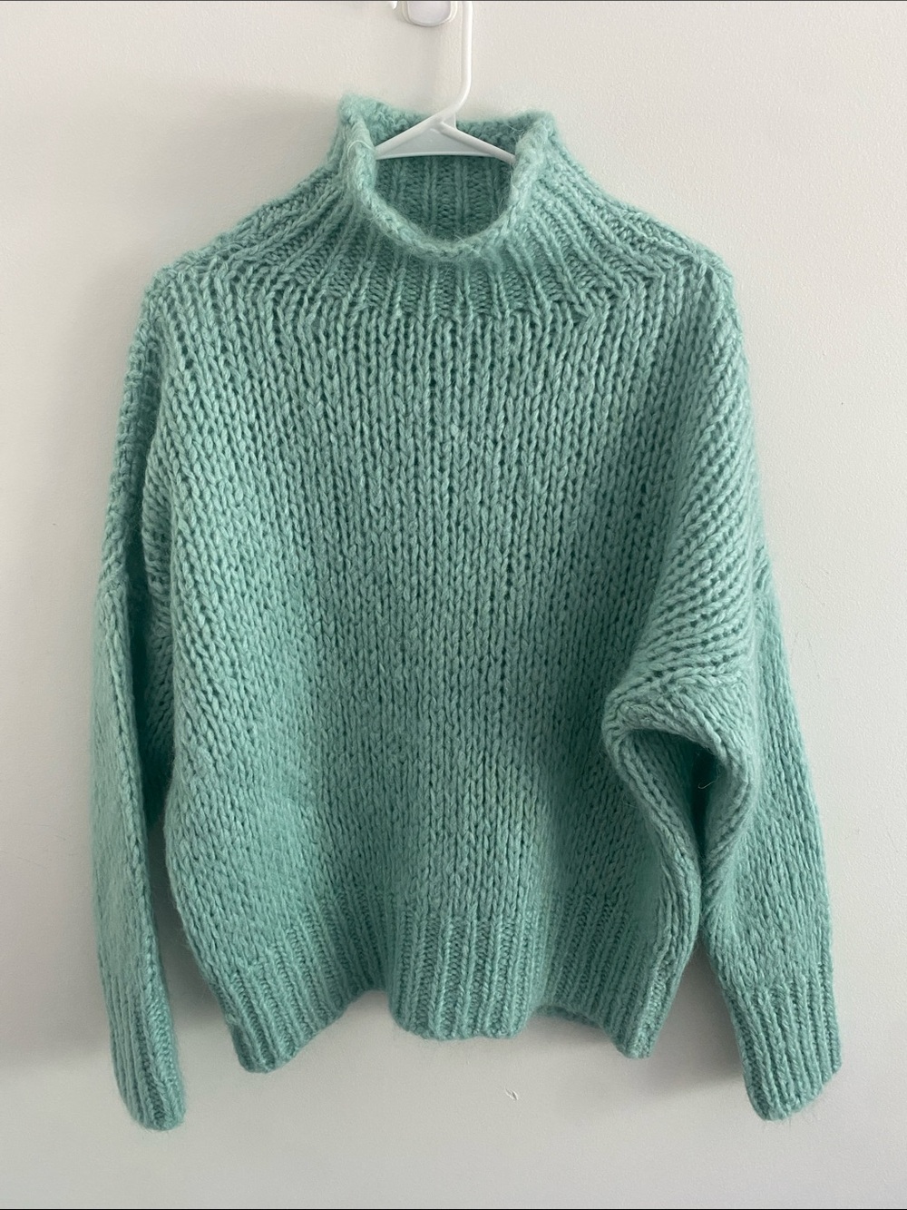 Frnch Noah Mohair Blend Turtleneck Chunky Knit Sweater Pullover Turquoise S/M